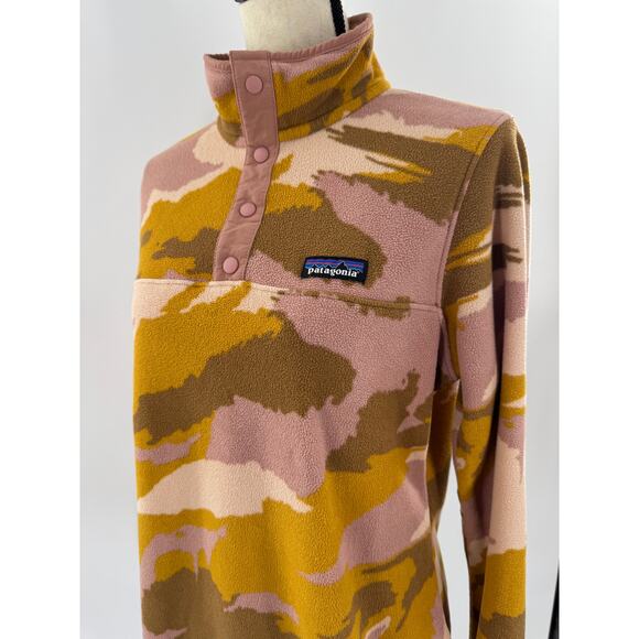 Patagonia Synchilla Pink Orange Yellow Camo M Pullover Fleece Jacket rare - Picture 2 of 8